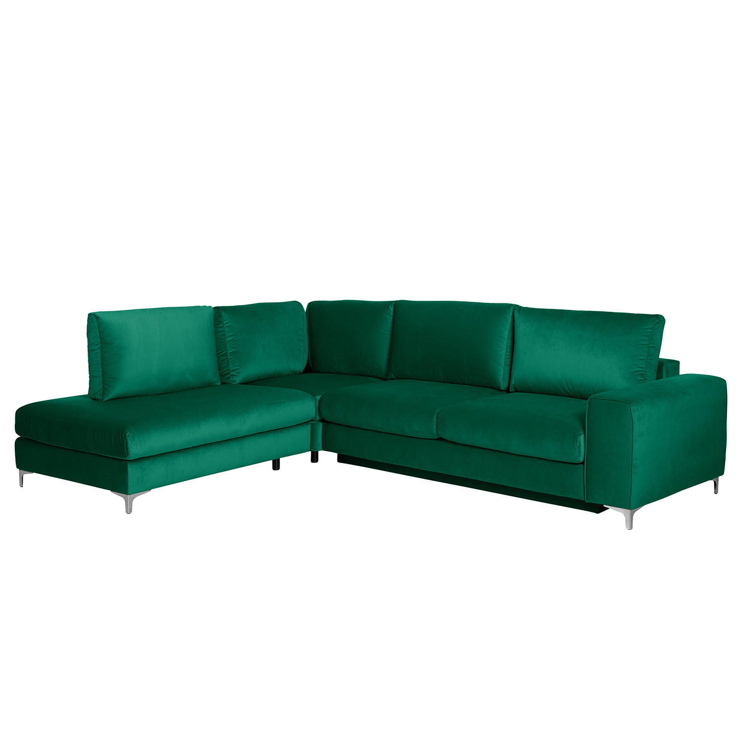 ECKSOFA mit Ottomane - Chromfarben/Olivgrün, Textil/Metall (302/1cm) - home24