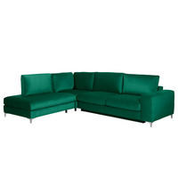 ECKSOFA mit Ottomane - Chromfarben/Olivgrün, Textil/Metall (302/1cm) - home24