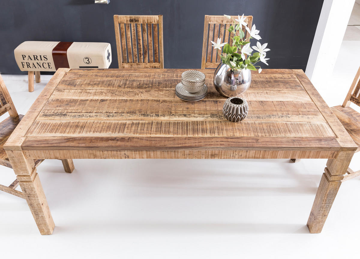ESSTISCH – Rund Mango Massivholz 120 cm Landhausstil Schnitzereien - Braun, Holz (70/120/76cm) - KADIMA DESIGN