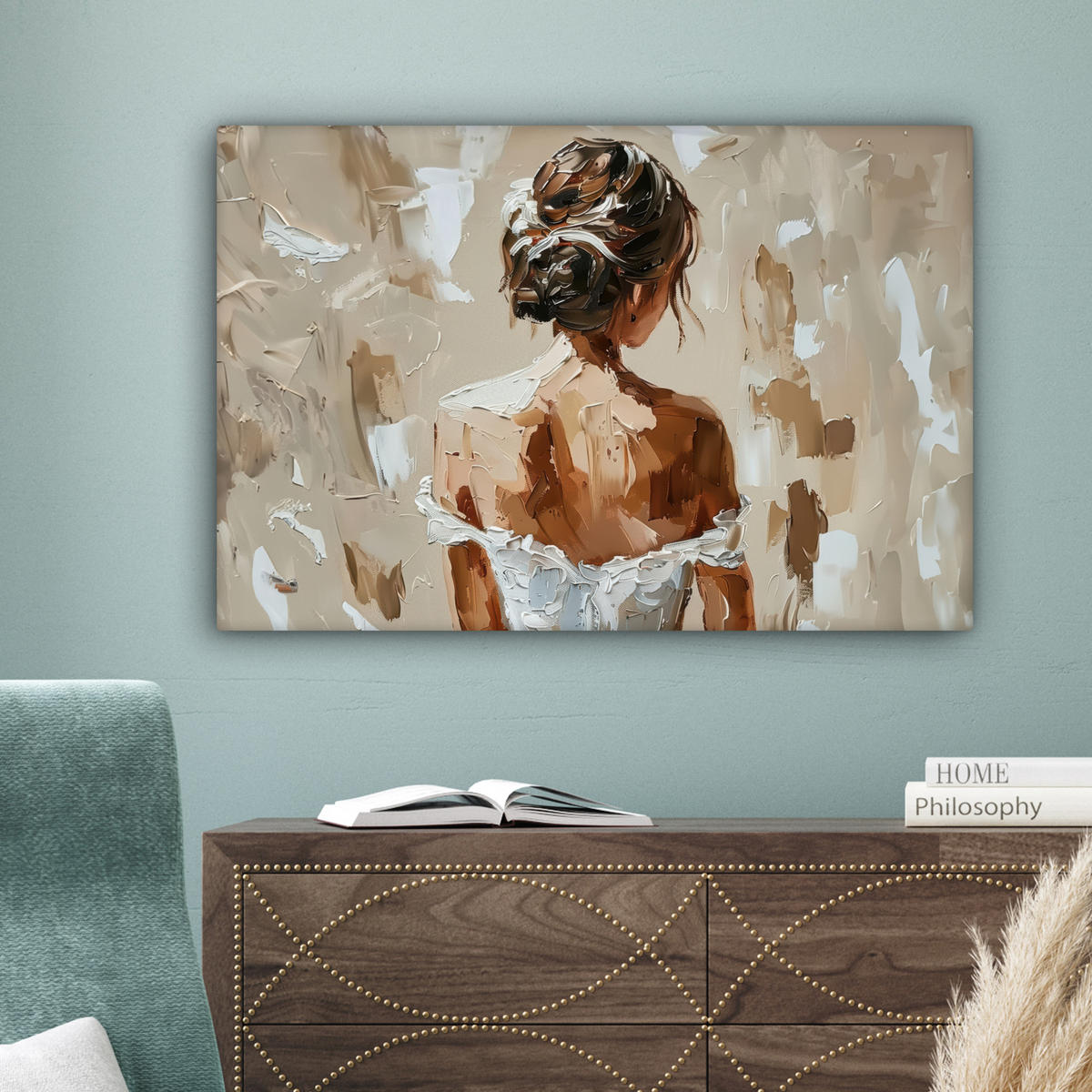 LEINWANDBILD - Frau - Farbe - Abstrakt - Beige - Modern - 90x60 - Deko Wohnzimmer - Sandfarben, Textil (90/60cm) - MuchoWow