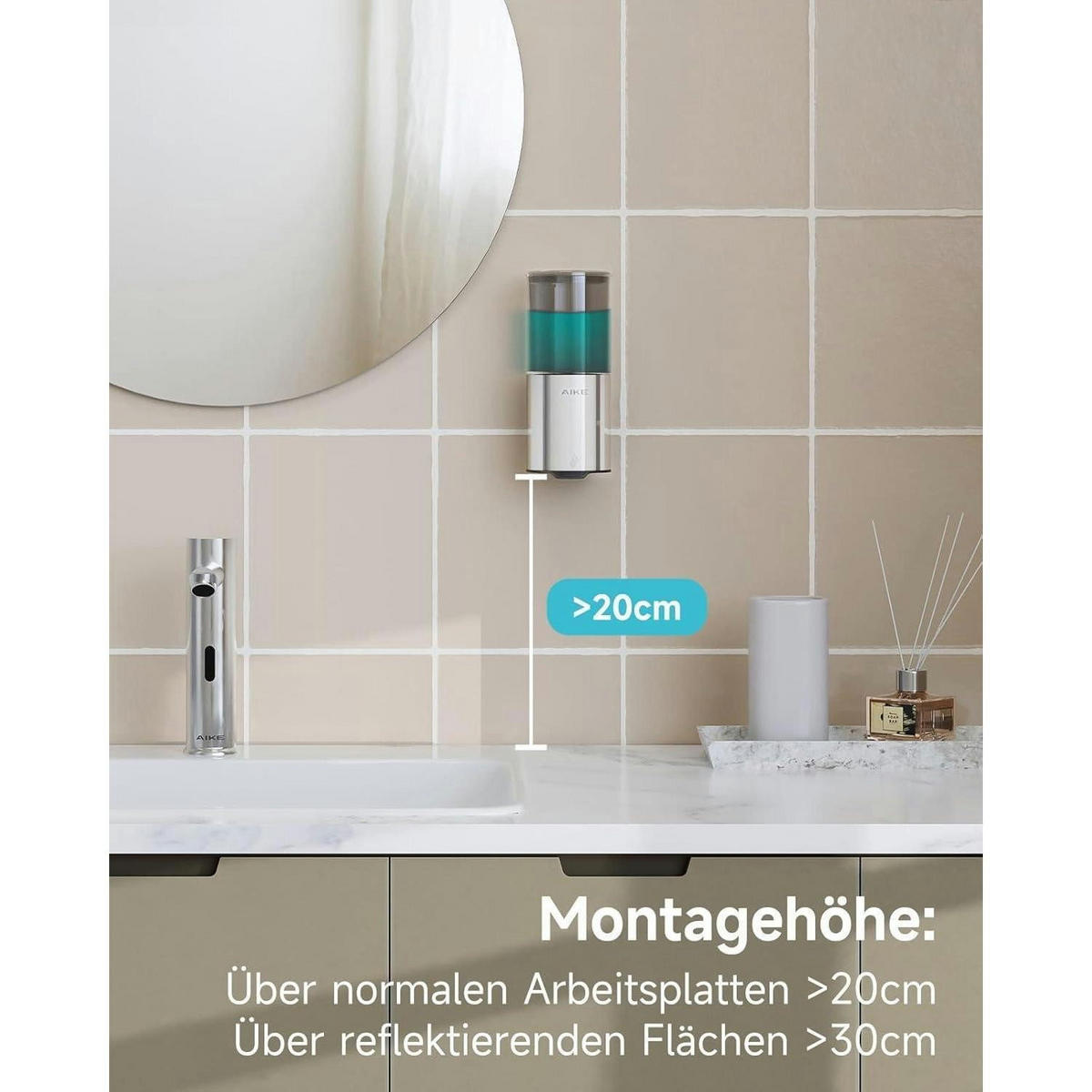 AUTOMATISCHER Seifenspender Wandmontage 400ml Edelstahl Poliert - Silberfarben, Metall (8/19/8.5cm)
