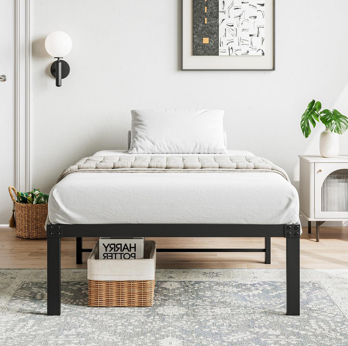 METALLBETT 90/200 cm Schwarz mit Stauraum und hoher Tragfähigkeit - Schwarz, Metall (90/200cm) - MIVRAY