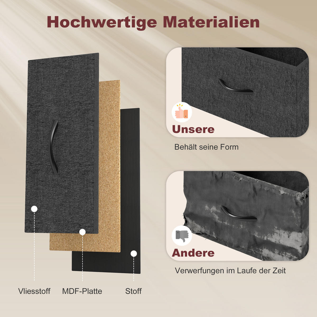 KOMMODE Schrank mit 8 Schubladen aus Vliesstoff Ladestation Haken Stahlrahmen - Multicolor/Schwarz, Kunststoff/Textil (30/88/130.5cm) - HOMCOM