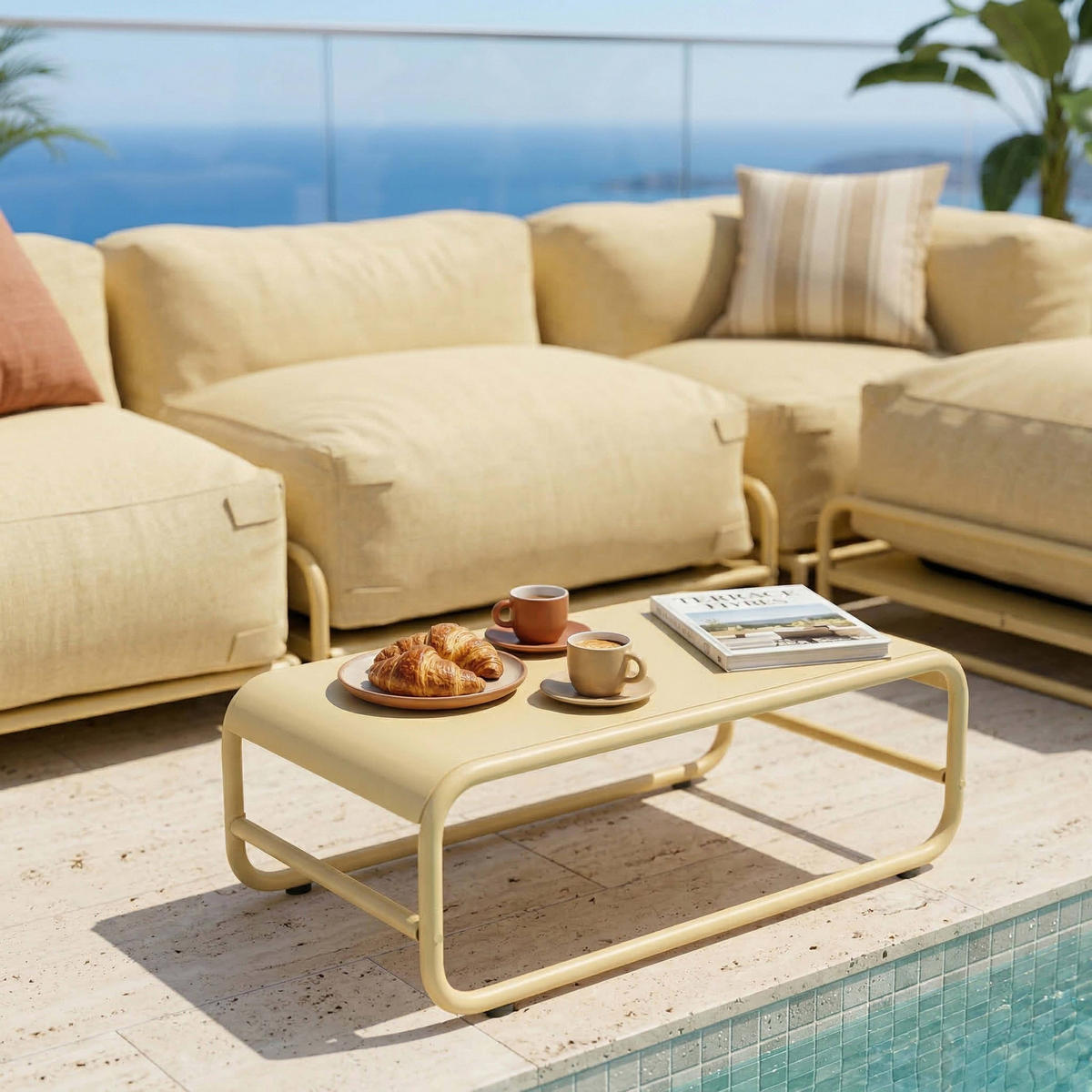 GARTENMÖBEL modularer Mixi 4er-Set, hellgelb - Gelb, Textil - Oviala