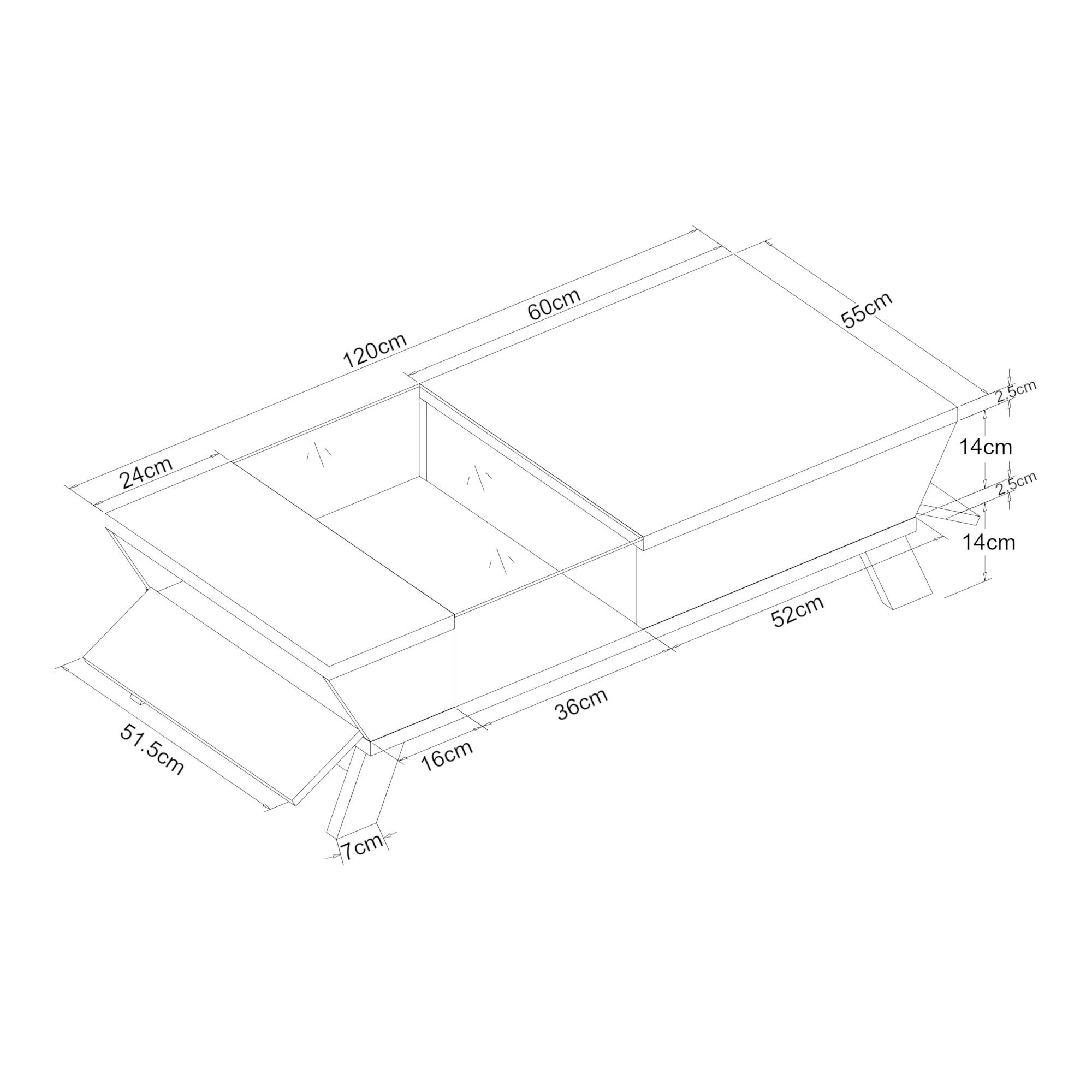 COUCHTISCH Ljusdal 120/55/33 cm - Walnussfarben/Weiß, Glas/Holzwerkstoff (55/120/33cm) - [en.casa]