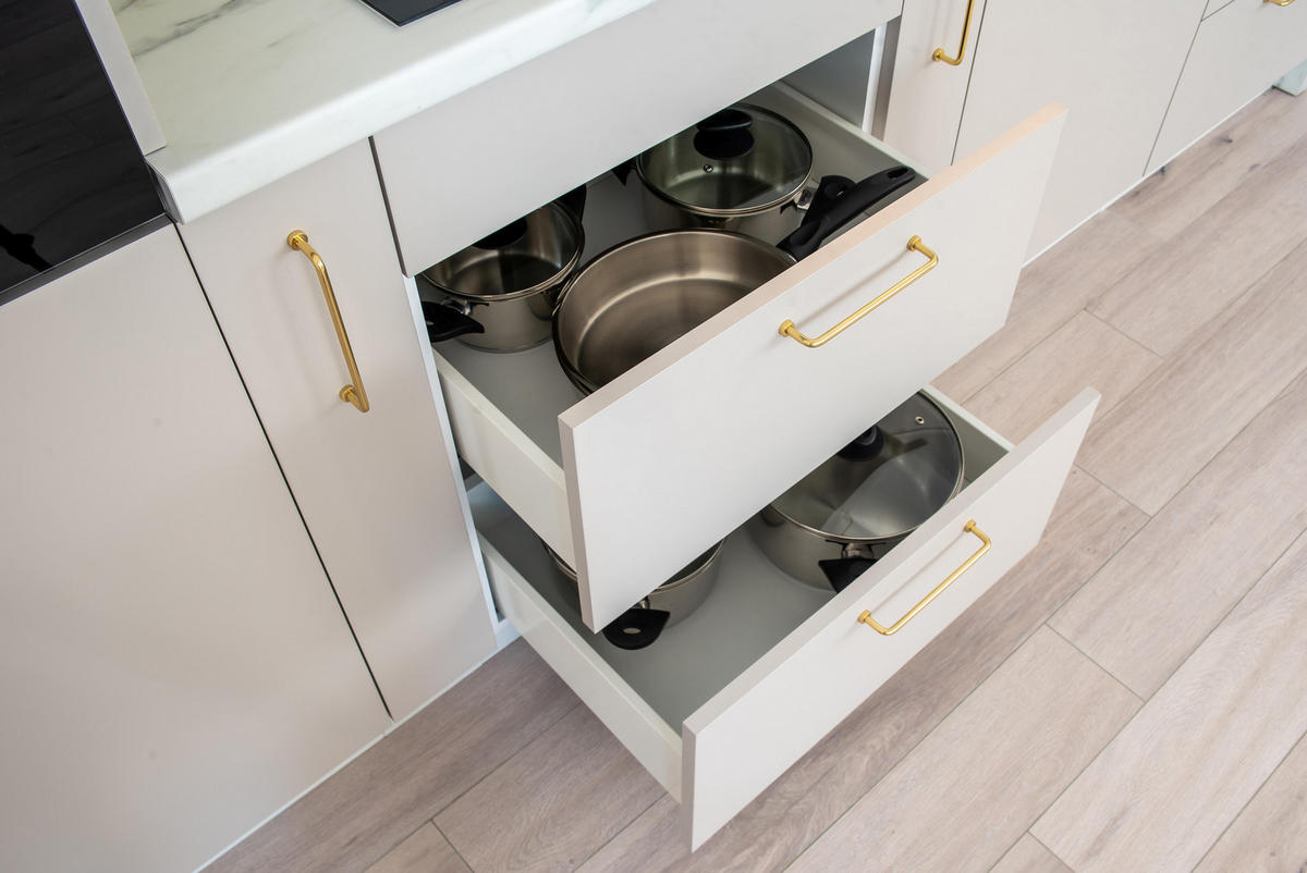 KÜCHENZEILE 420 cm - Arvion & Morvex KS5-G420 - in Kaffee / Beige - Kaschmir/Schwarz, Holz/Holzwerkstoff (420/213.3/56cm) - ROYAL24_MARKT