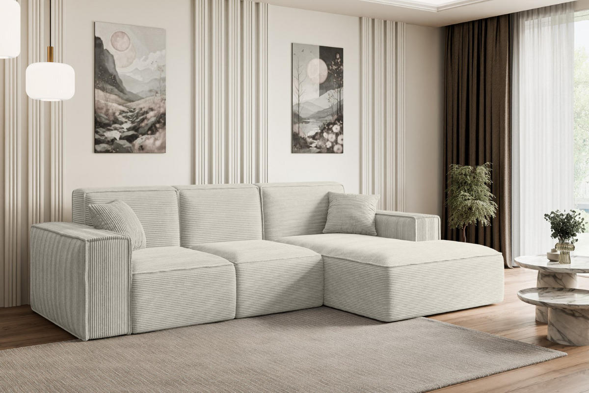 ECKSOFA Ottomane Rechts SERRA-L - 266x165x73 cm Hellgrau Cord - Hellgrau/Schwarz, Holzwerkstoff/Kunststoff (266/165cm) - ALTDECOR