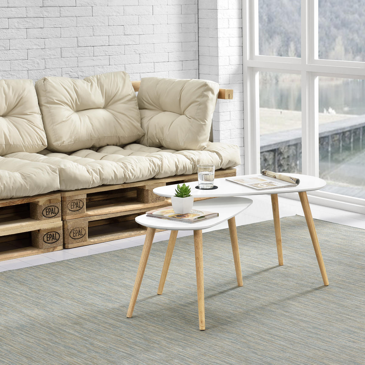COUCHTISCH Langesund SET 2-teilig 80/40/46 - Weiß Hochglanz, Holzwerkstoff (40/80/46cm) - [en.casa]