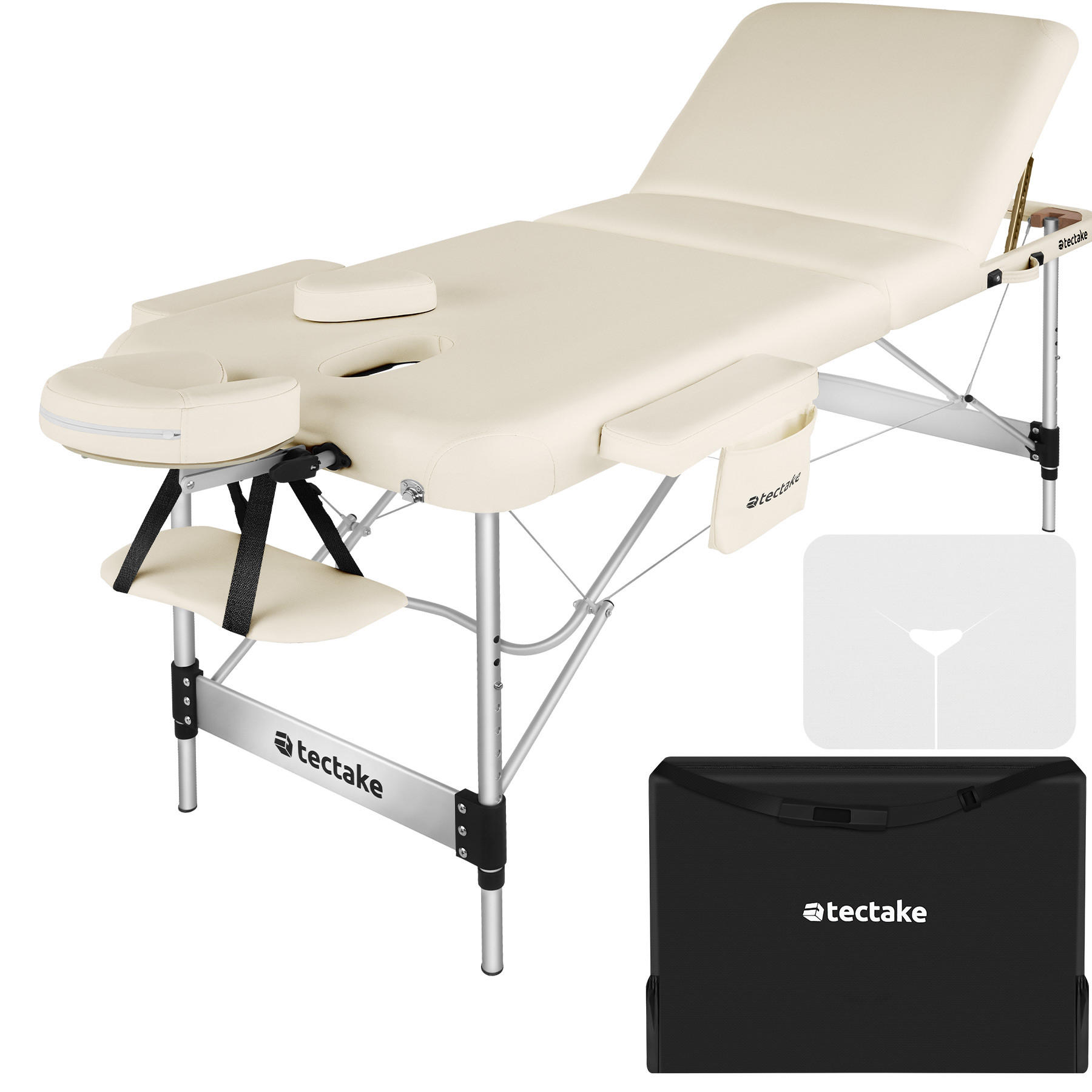 MASSAGELIEGE 3 Zonen Phuket,212 x 103 x 90 cm,beige - Beige, Metall (103/90/212cm) - tectake