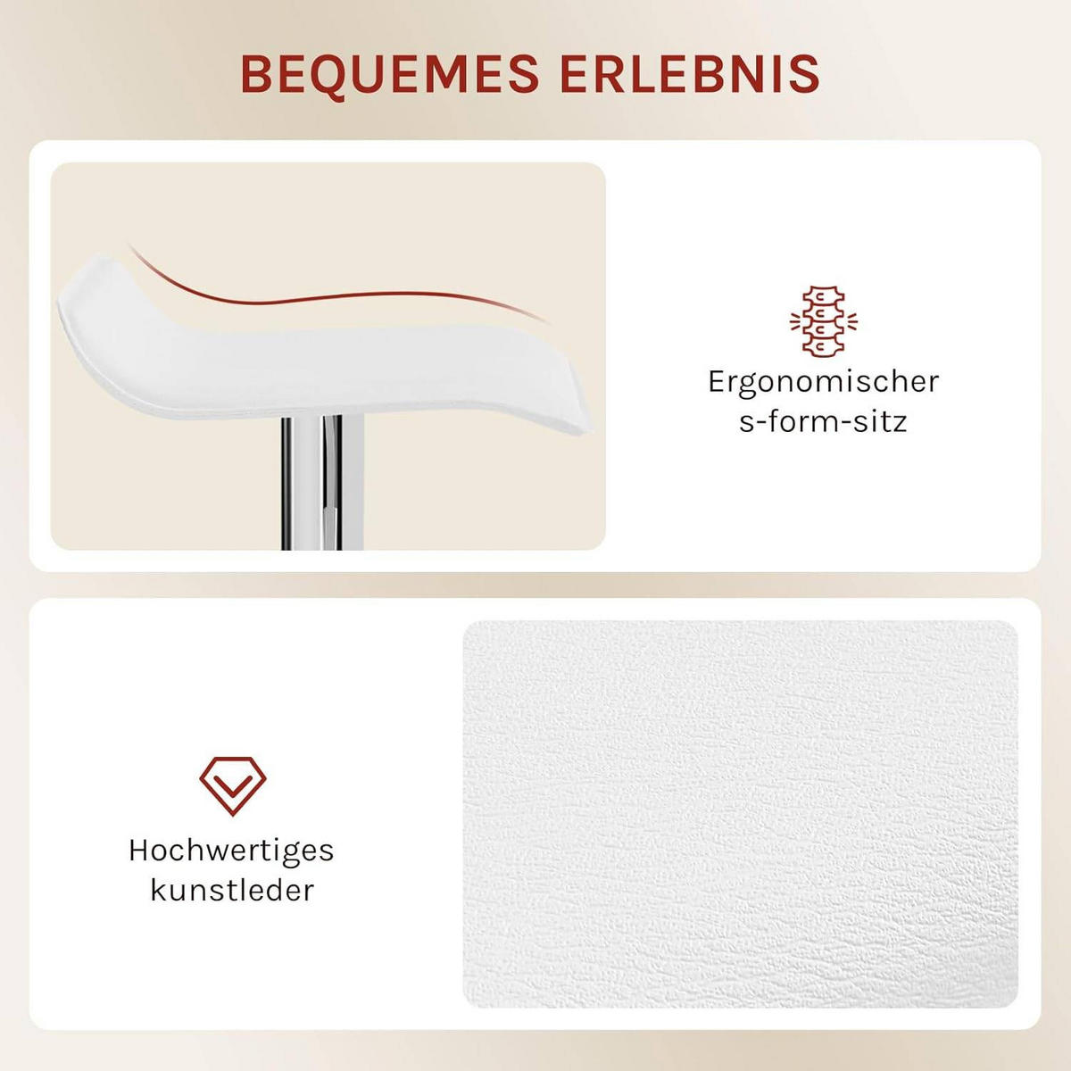 BARHOCKER, Höhenverstellbarer Barstuhl,aus Kunstleder Metall - Weiß, Metall (38.5/84/39.5cm) - Woltu