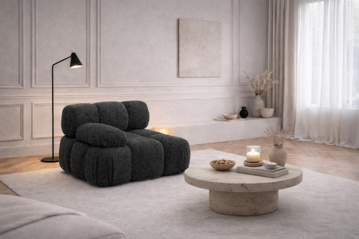 MODUL Seitlich, Für Modulares System, Stoff Abriamo, Graphit, Links, Selia - Dunkelgrau, Holz (95/70/95cm) - Kaiser Möbel