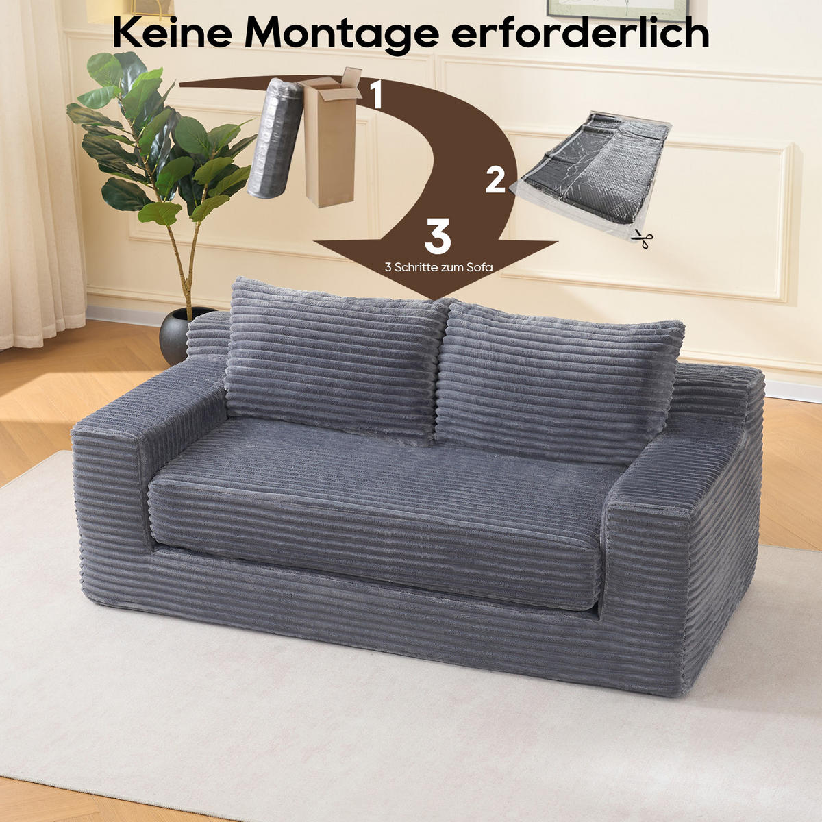 SCHLAFSOFA 180/85/62 cm Dunkelgrau Cord - Dunkelgrau, Textil (85/62/180cm) - Oxeza