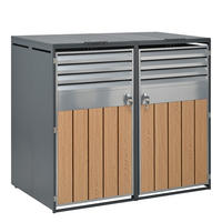MÜLLTONNENBOX aus Stahl in Grau Holzoptik mit Klappdeckel & Schloss 132x80x118,5 cm - Grau, Metall (132/118.5/80cm) - Modfu