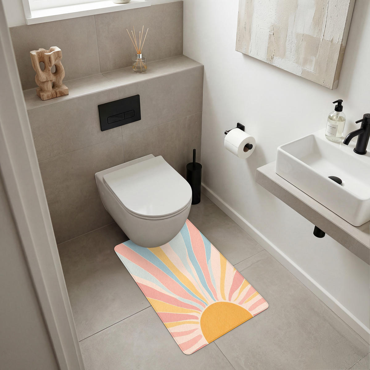 WC PŘEDLOŽKA Ilustrace - Slunce - Pastelové barvy 50x80 cm - pastelově modrá, textil/plast (50/1cm) - OnlyWow