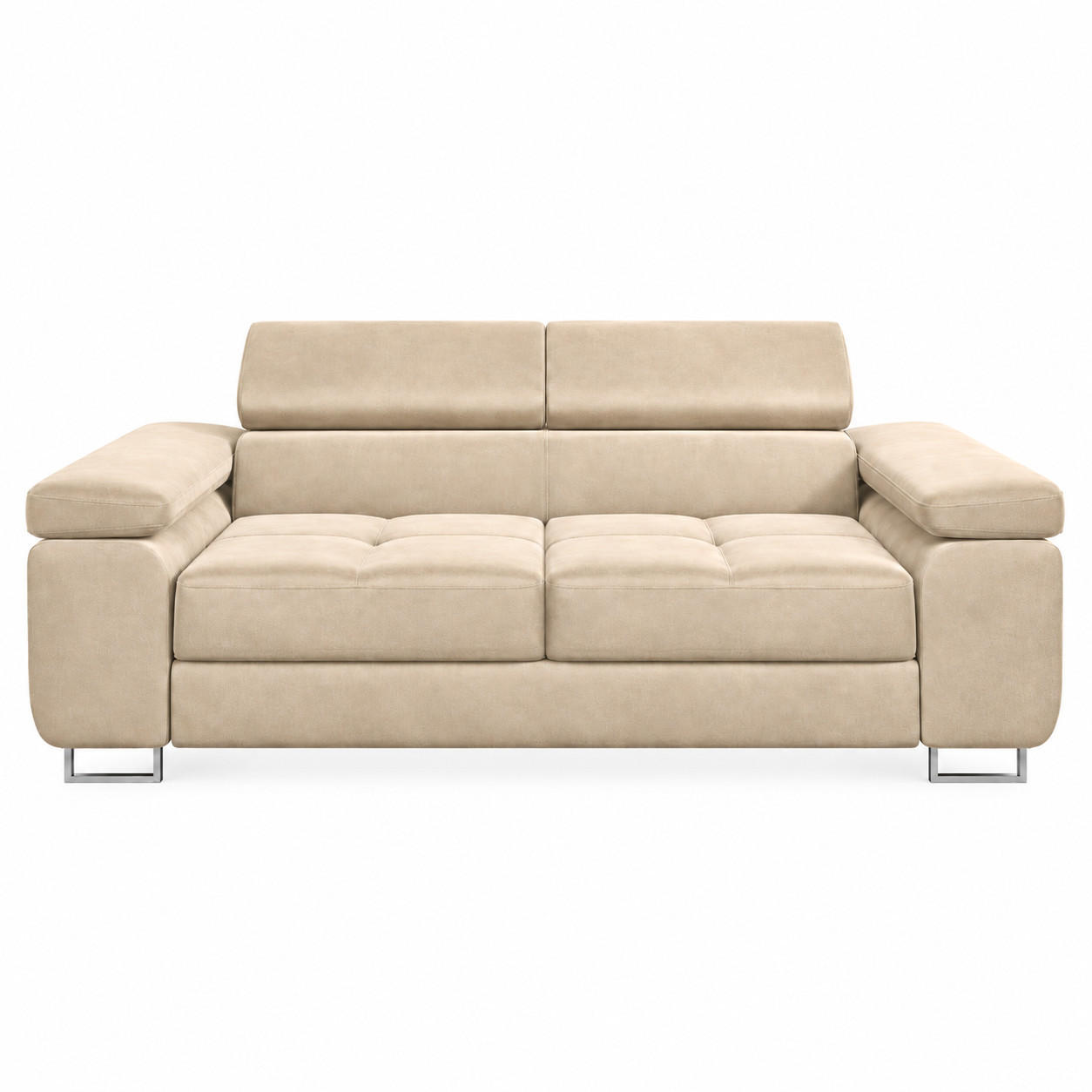 2-SITZER-SOFA WILD mit Verstellbare Kopfstützen Velours Beige - Chromfarben/Beige, Holz/Textil (209/89/102cm) - Muffo
