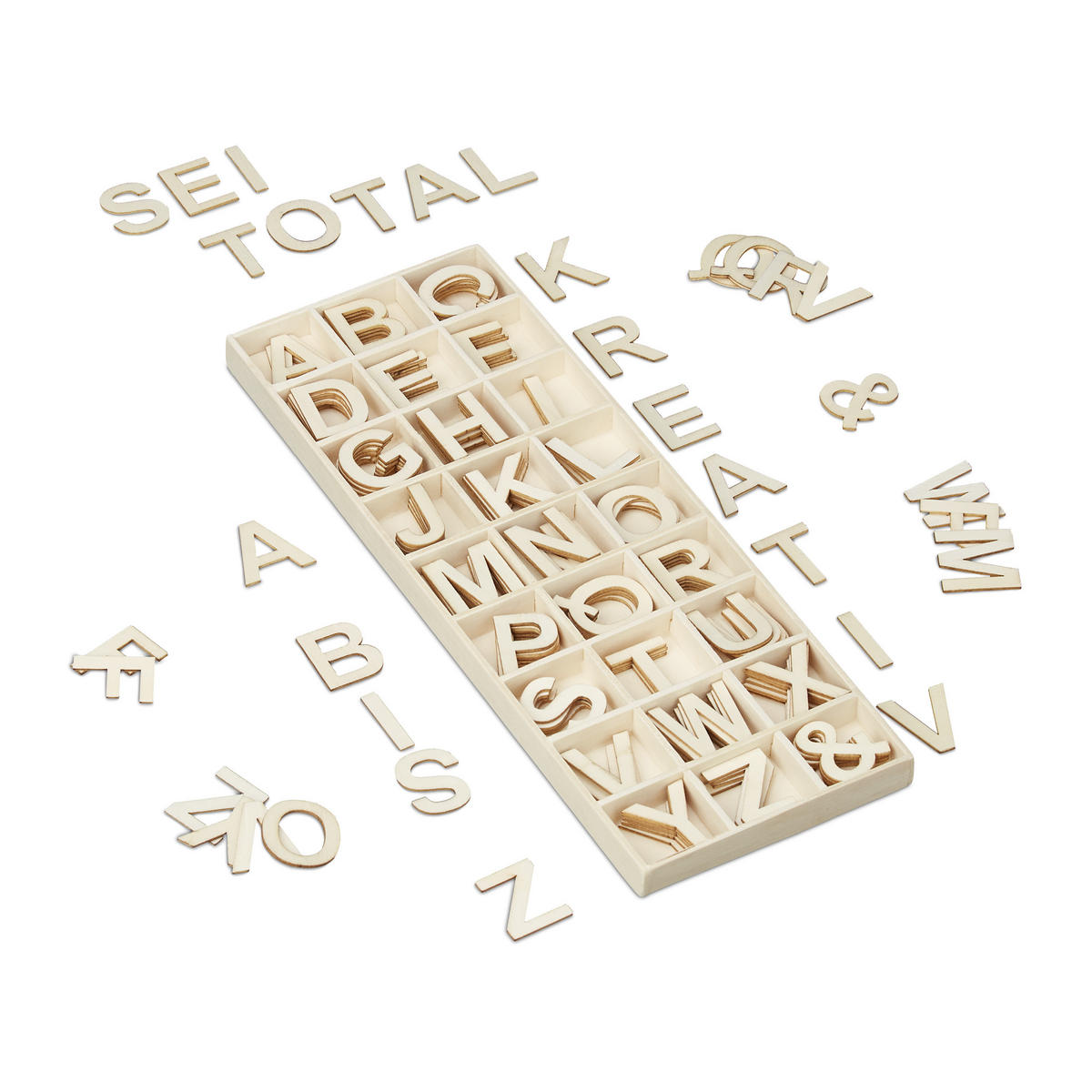 HOLZBUCHSTABEN Set - Beige, Holz (11/1.5/30cm) - Relaxdays