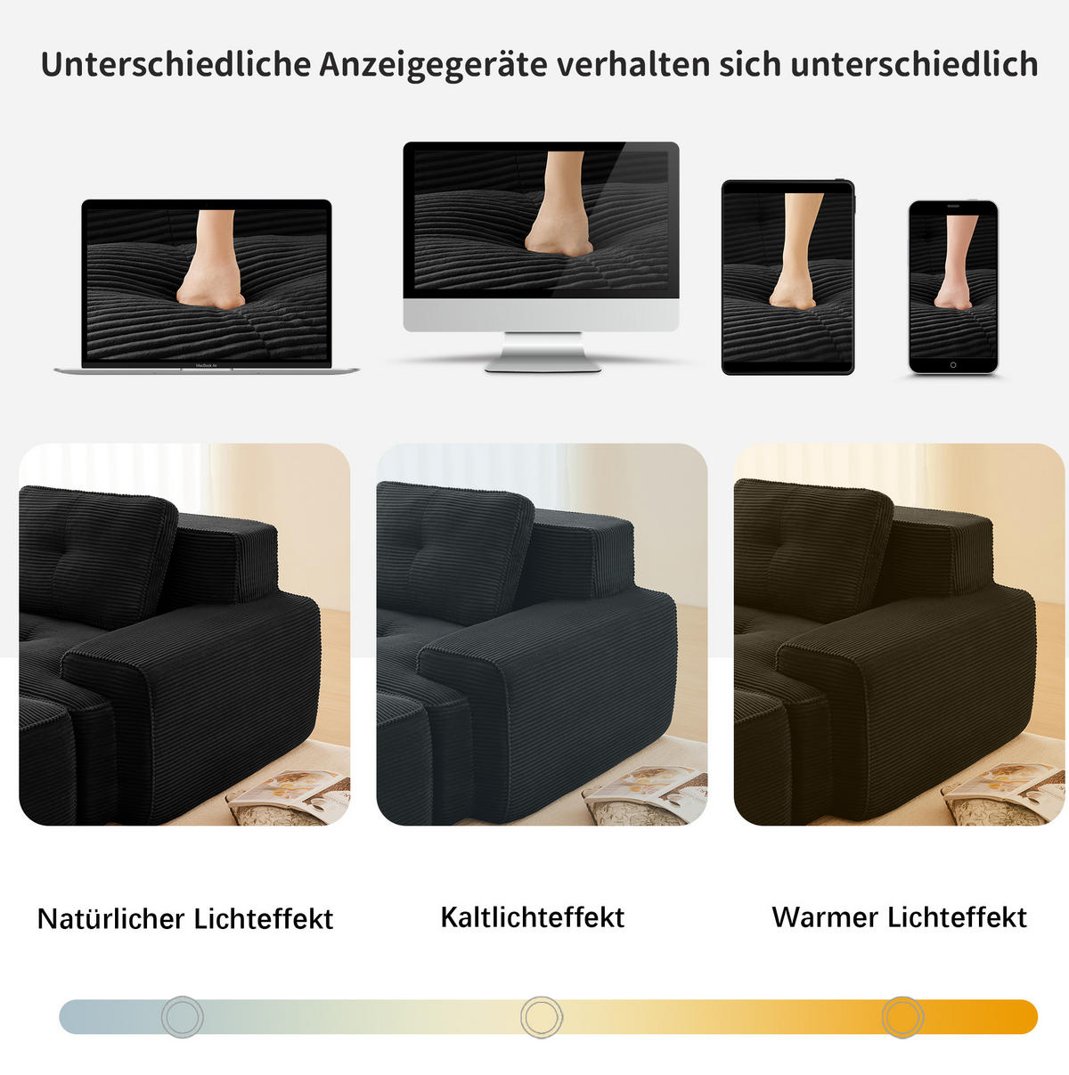 ECKSOFA aus Cord in Schwarz mit modularem Design - Schwarz, Textil (177/204cm) - Modfu