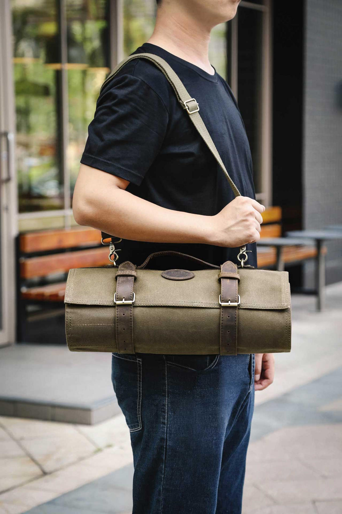 MESSERTASCHE GRÜN 12 SCHLITZE - Dunkelgrün, Leder (95/1/43cm) - Zayiko