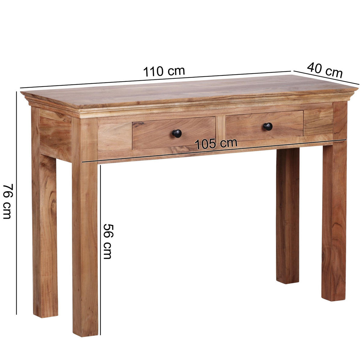 KONSOLENTISCH – Akazie Massivholz, 110x40 cm, Landhausstil, platzsparend - Braun, Holz (40/110/76cm) - KADIMA DESIGN