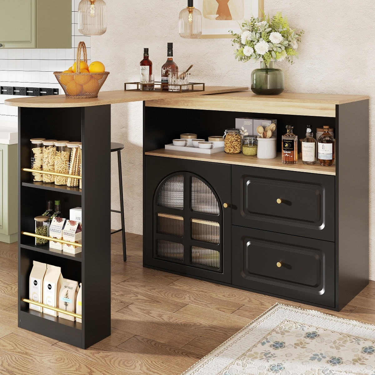 KÜCHENINSEL Stehtisch DREHBAR AUSZIEHBAR Essbar Sideboardschrank MDF Schwarz Wohnzimmer 138-204/39/104 cm - Schwarz, Kunststoff (39/104/138cm) - Rolipo