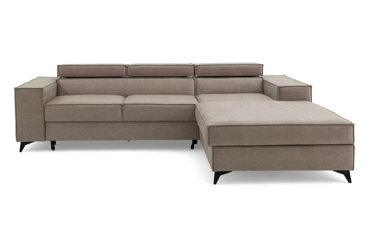 ECKSOFA PURE S Rechts mit Schlaffunktion 127x215 Velours Creme - Creme/Schwarz, Holz/Textil (204/281cm) - Muffo
