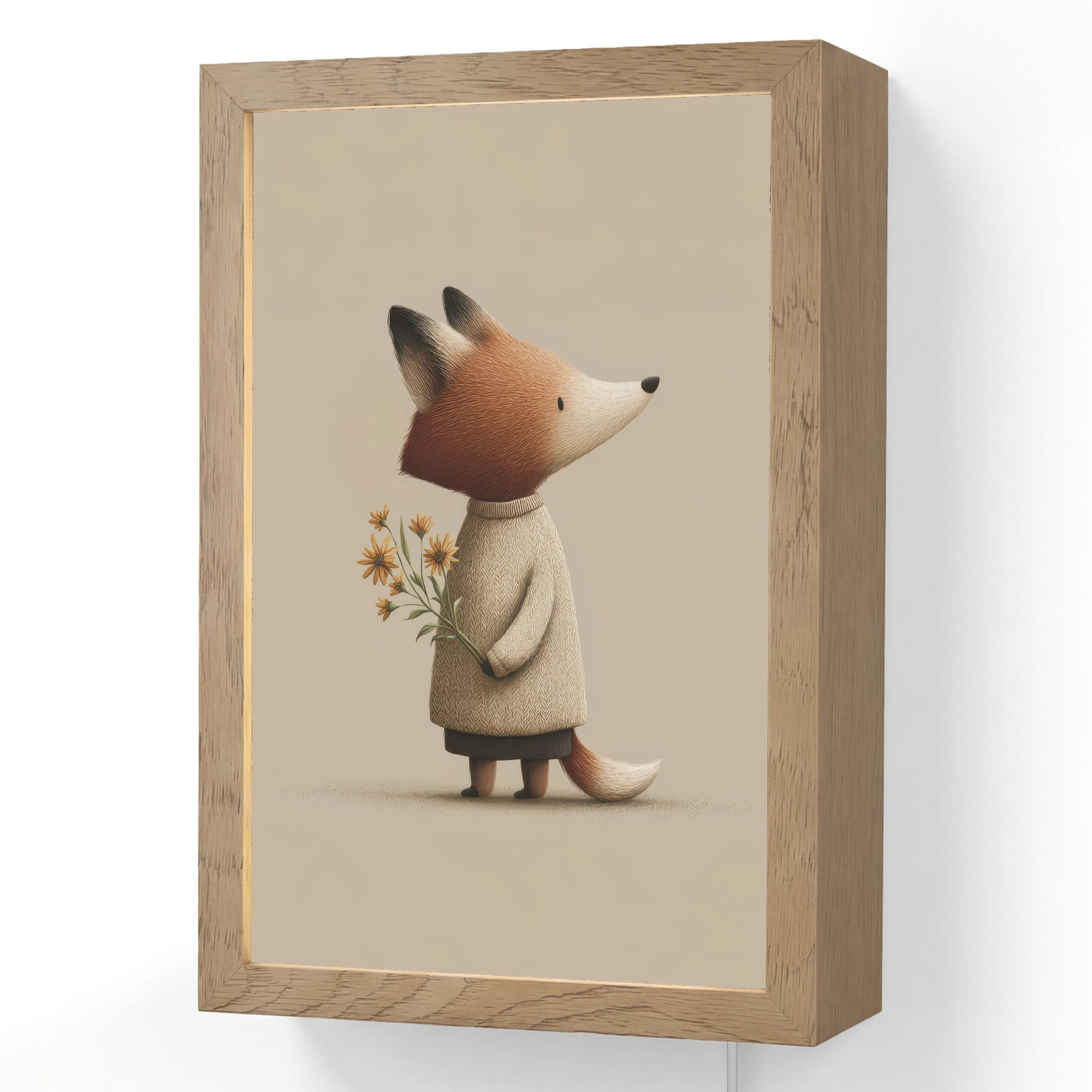OnlyWow NÁSTĚNNÁ LAMPA Liška - Žluté květy - Minimalistický 20x30 cm