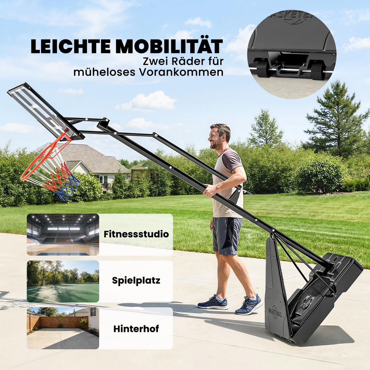 BASKETBALLKORB DE-10540 höhenverstellbar 2,45-3,05 m Schwarz - Schwarz, Metall (120/120cm) - ComfortXL