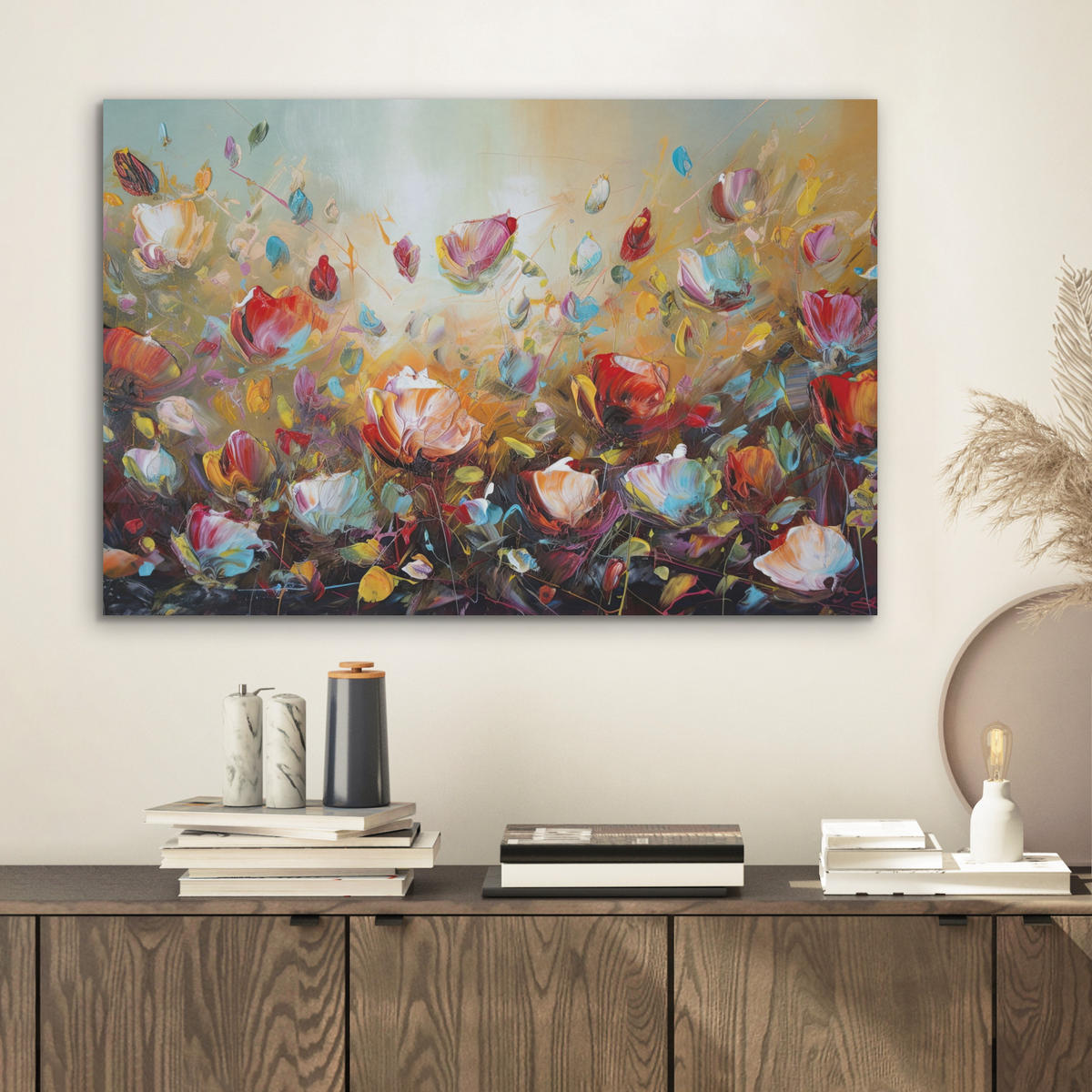 AKUSTIKBILD Blumen - Kunst - Natur - Ölgemälde Wanddeko 70x50 cm - Multicolor, Kunststoff (70/50/0.9cm) - MuchoWow