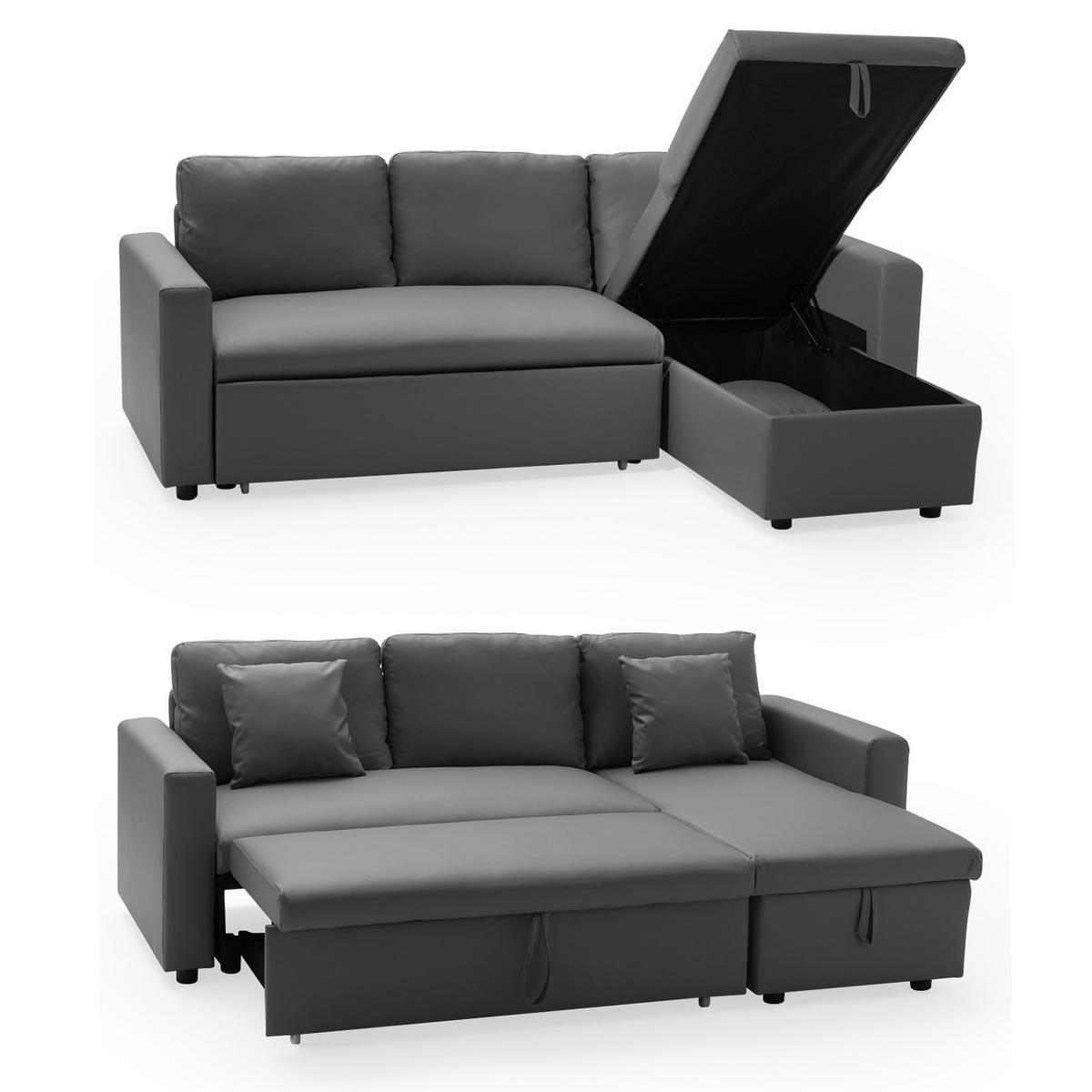 ECKSOFA Clark grau 3 Plätze - Grau, Kunststoff (225/146cm) - Happy Garden