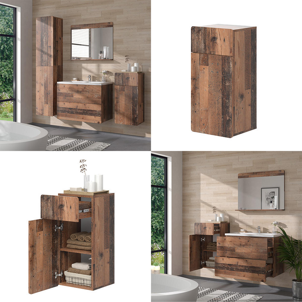 MIDISCHRANK Izan Oldstyle 36.6 x 76.6 cm mit Schublade und Tür - Braun, Holzwerkstoff (36.6/76.6/32.8cm) - Vicco