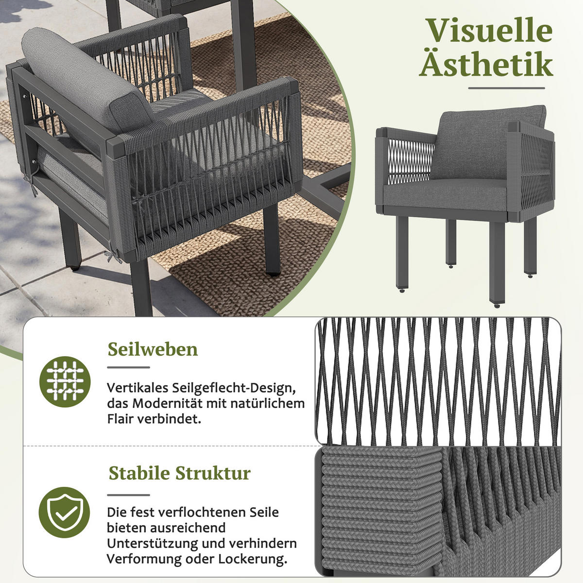 GARTENLOUNGE 6-teilig Ecksofa Sessel Tisch Outdoor Grau - Grau, Metall - FLIEKS