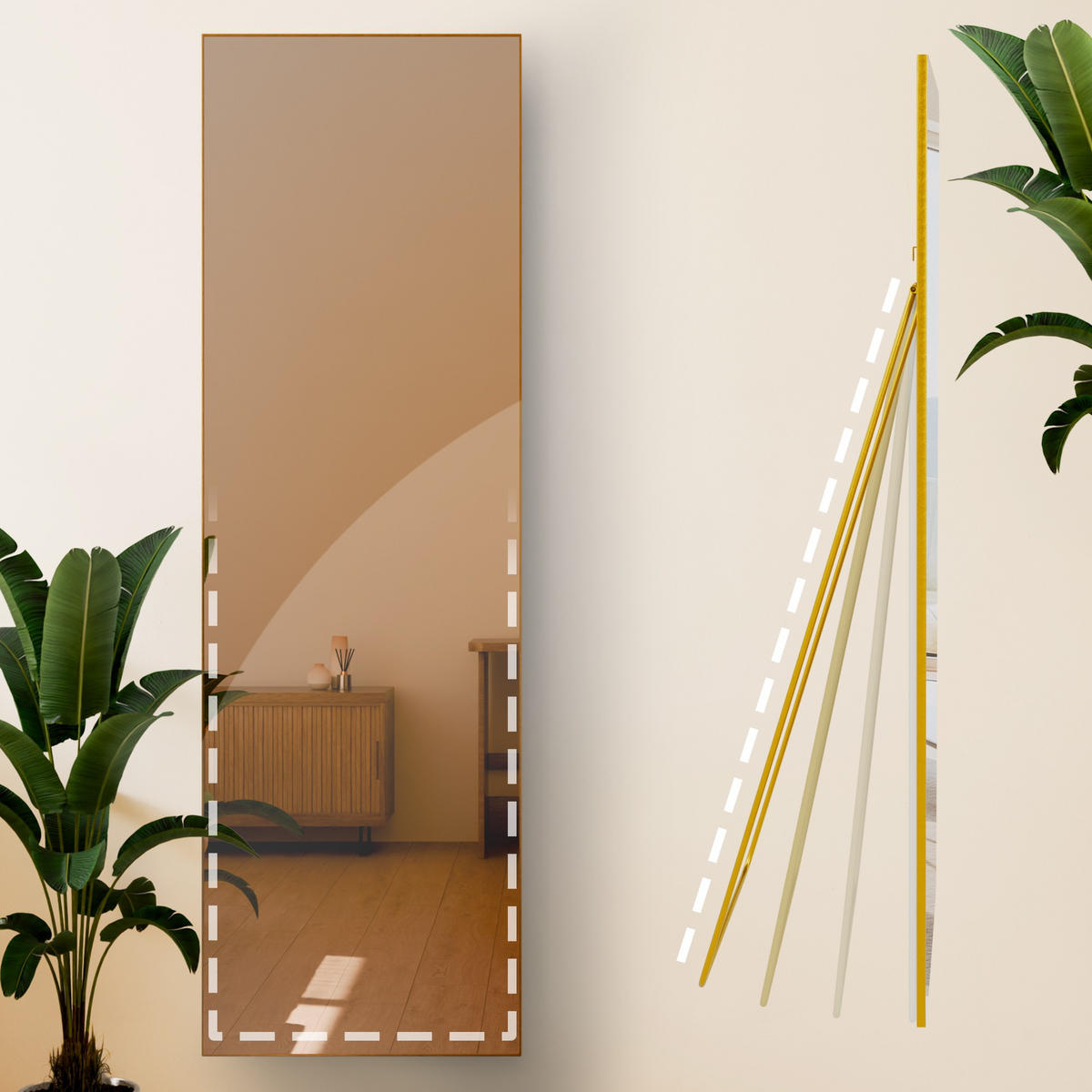 STANDSPIEGEL eckig 50/3/160 cm Glas Gold Glanz - Goldfarben, Glas (50/160/3cm) - CLP