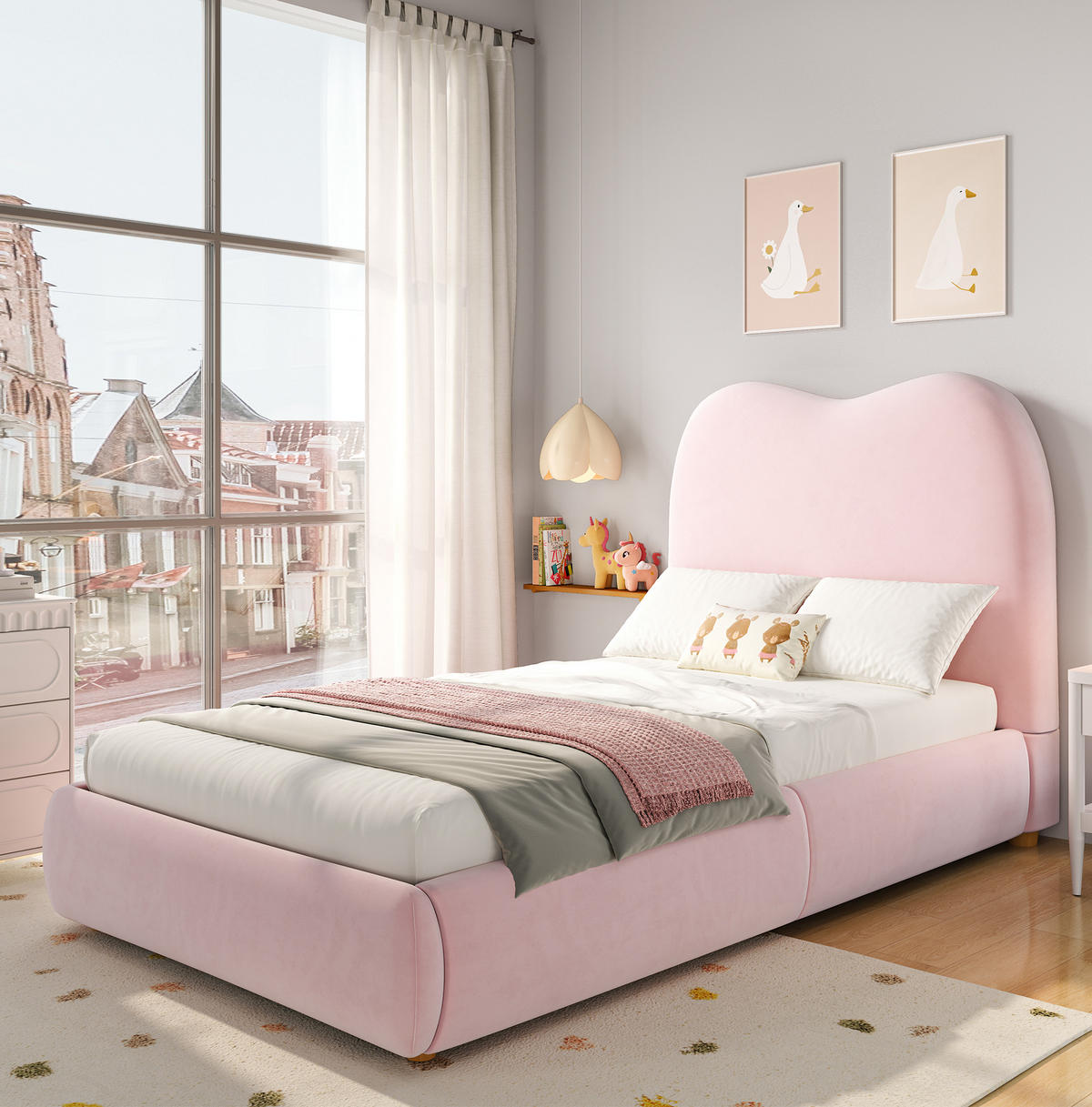 SAMT-POLSTERBETT 90/200 cm mit Bettkasten und gepolstertem Kopfteil in Rosa - Rosa, Textil (90/200cm) - BEAOK