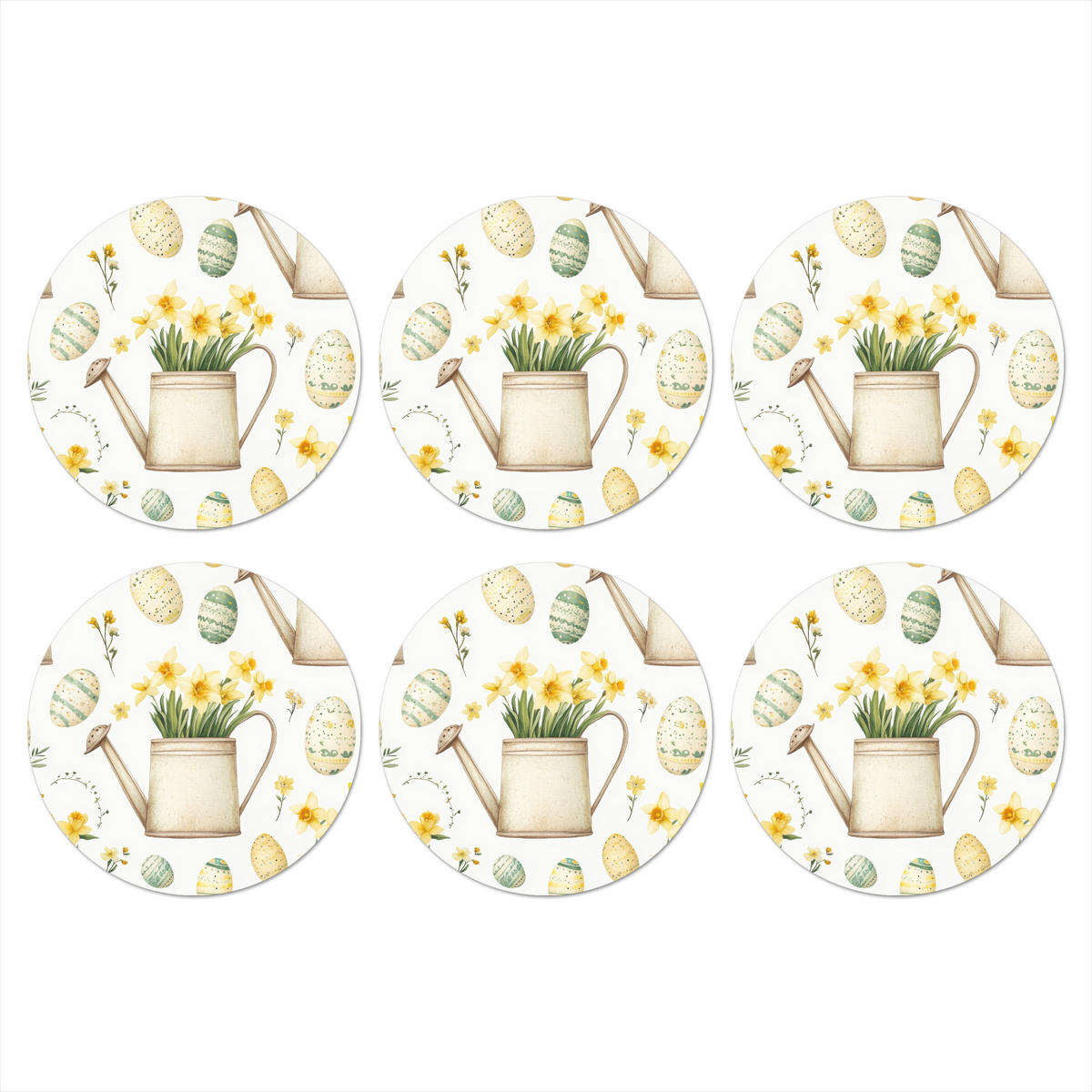 GLASUNTERSETZER Gießkanne - Blumen - Eier 10x10 cm - Weiß, Naturmaterialien (10/0.2cm) - MuchoWow