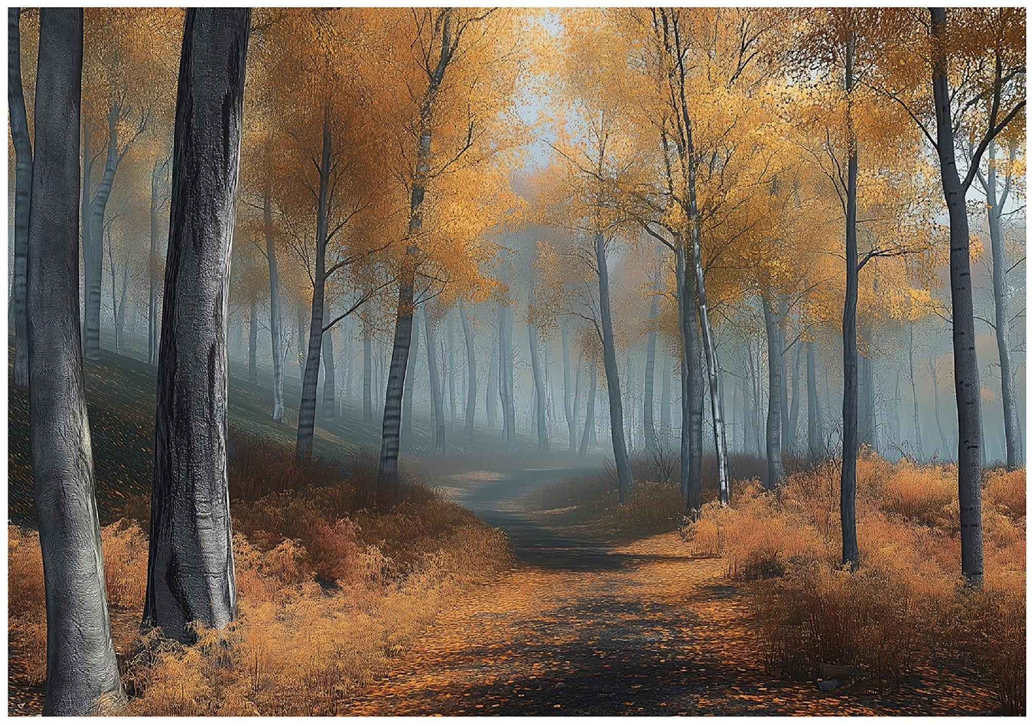 FOTOTAPETE 3D Effekt Wald Natur Bäume Tapete Wohnzimmer 400x280 - Multicolor, Papier (400/280cm) - Wallarena