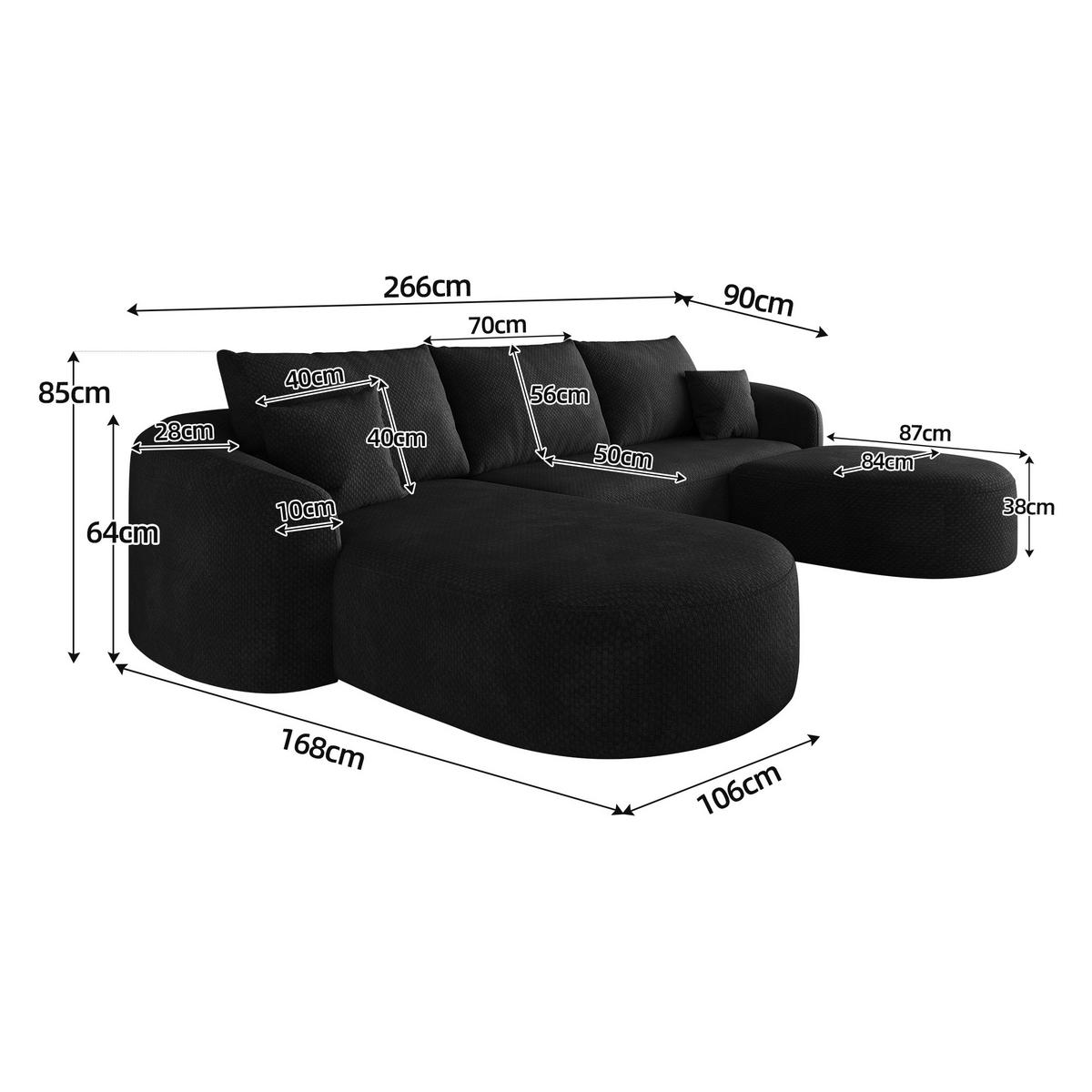 WOHNLANDSCHAFT Schwarz 266/168/85 cm 5-Sitzer Modular - Schwarz, Textil (266/85/168cm) - PANGIVO