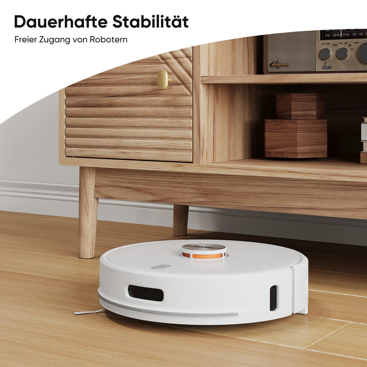 TV-SCHRANK 110 cm Eiche Natur mit 2 Türen, offenen Fächern & Kabelmanagement im Mid-Century-Stil - Eichefarben, Holzwerkstoff (110/48/40cm) - Urban Meuble