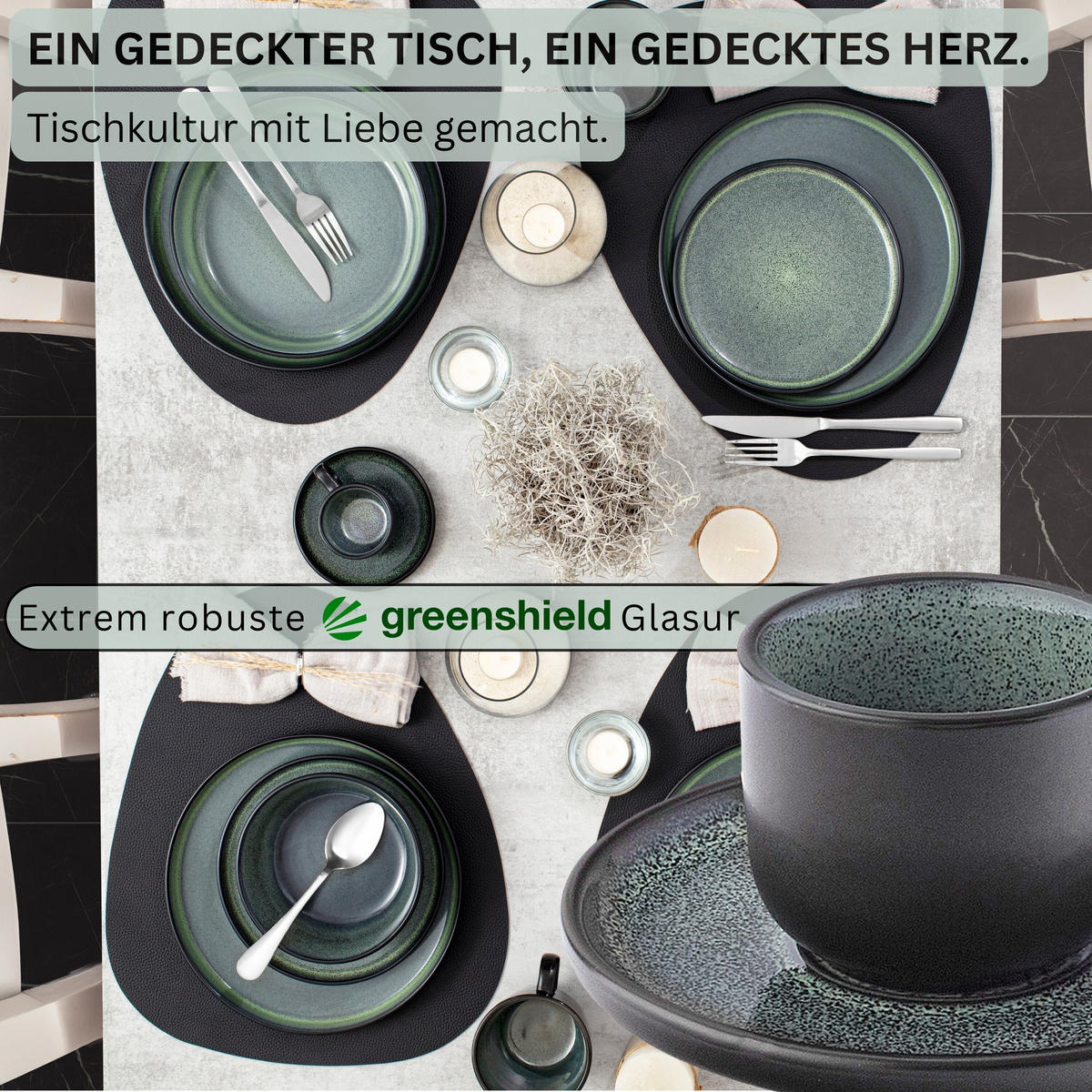 ESPRESSOTASSEN SET MALMÖ - 12 teilig aus Steingut - Grün, Stein (0.08L) - Sänger