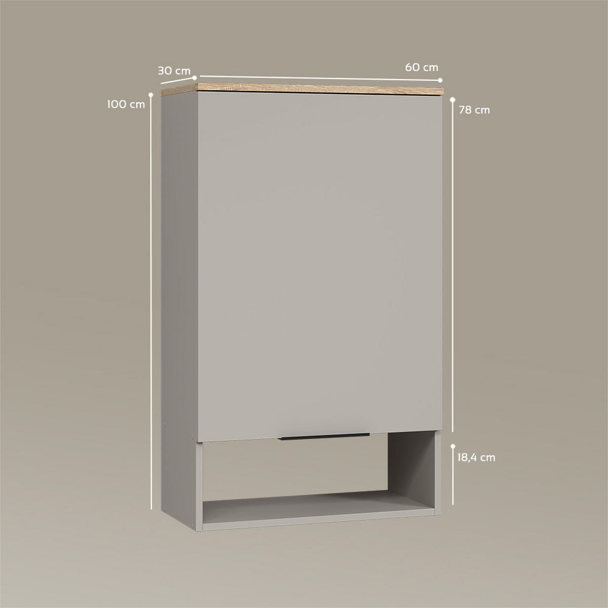HÄNGESCHRANK Piave Greige 60 x 100 cm mit Tür - Greige, Holzwerkstoff (60/100/30cm) - Livinity®