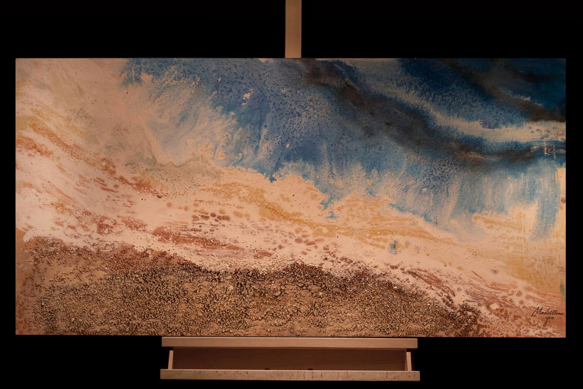 ACRYLBILD HANDGEMALT 120/60 cm - Blau/Braun, Holz/Textil (1.68/60cm) - KUNSTLOFT