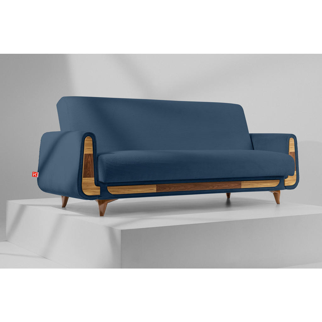 Thumbnail - Konsimo® 3-Sitzer-Schlafsofa, Blau, Dunkelblau, Holz, Holzwerkstoff, Textil, 230x98x98 cm, Wohnzimmer, Sofas & Couches, ...