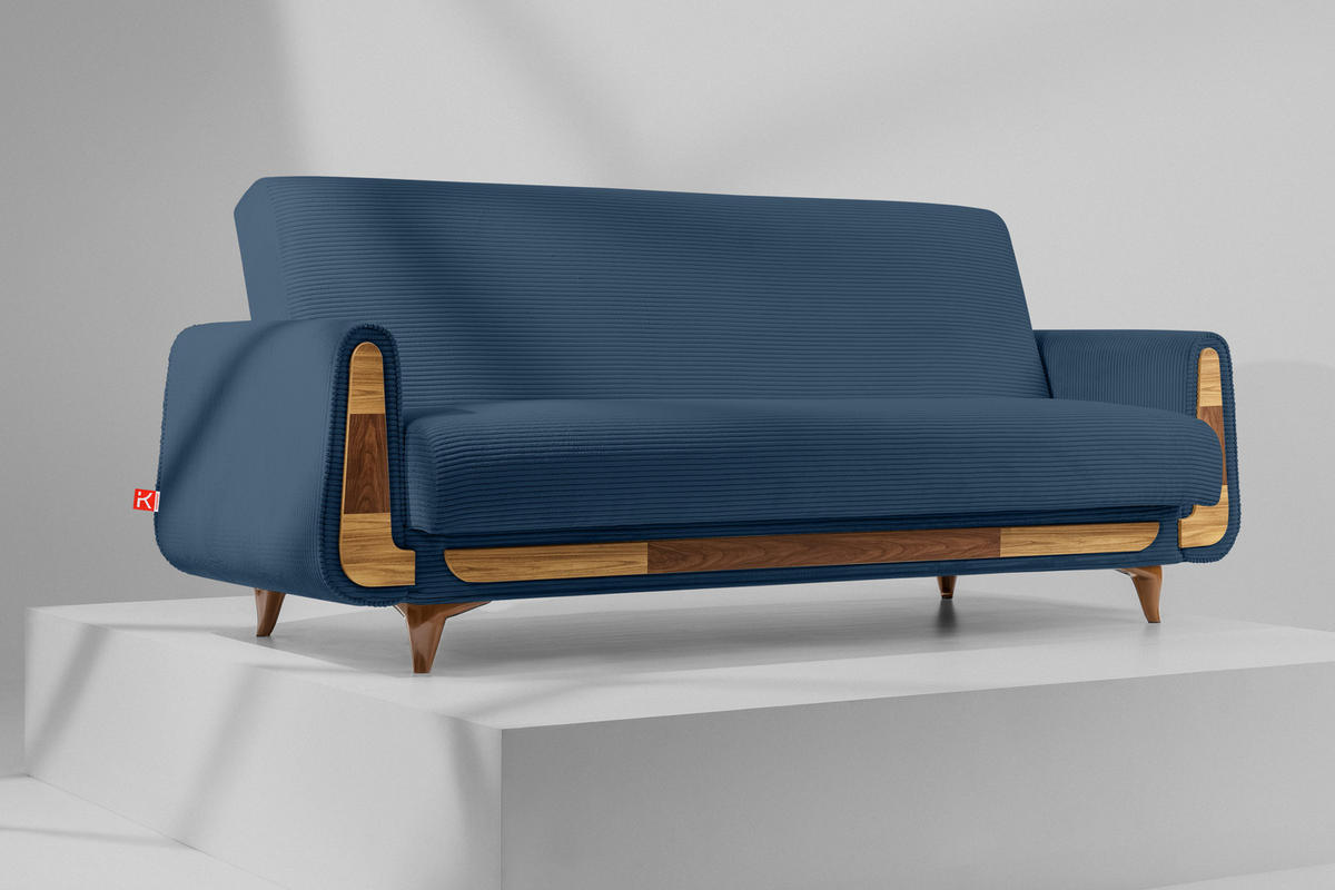 3-SITZER-SCHLAFSOFA GUSTAVO II mit Armlehnen, Marineblau - Blau/Dunkelblau, Holz/Holzwerkstoff (230/98/98cm) - KONSIMO®