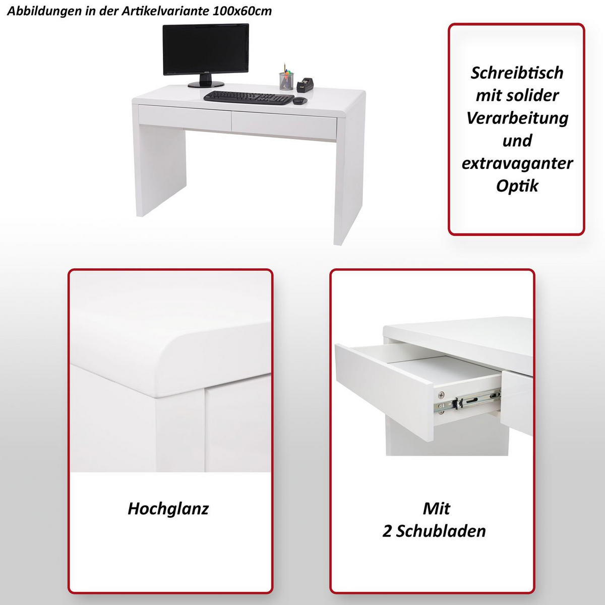 SCHREIBTISCH rechteck Weiß - Weiß, Holzwerkstoff (58/100/75cm) - MCW