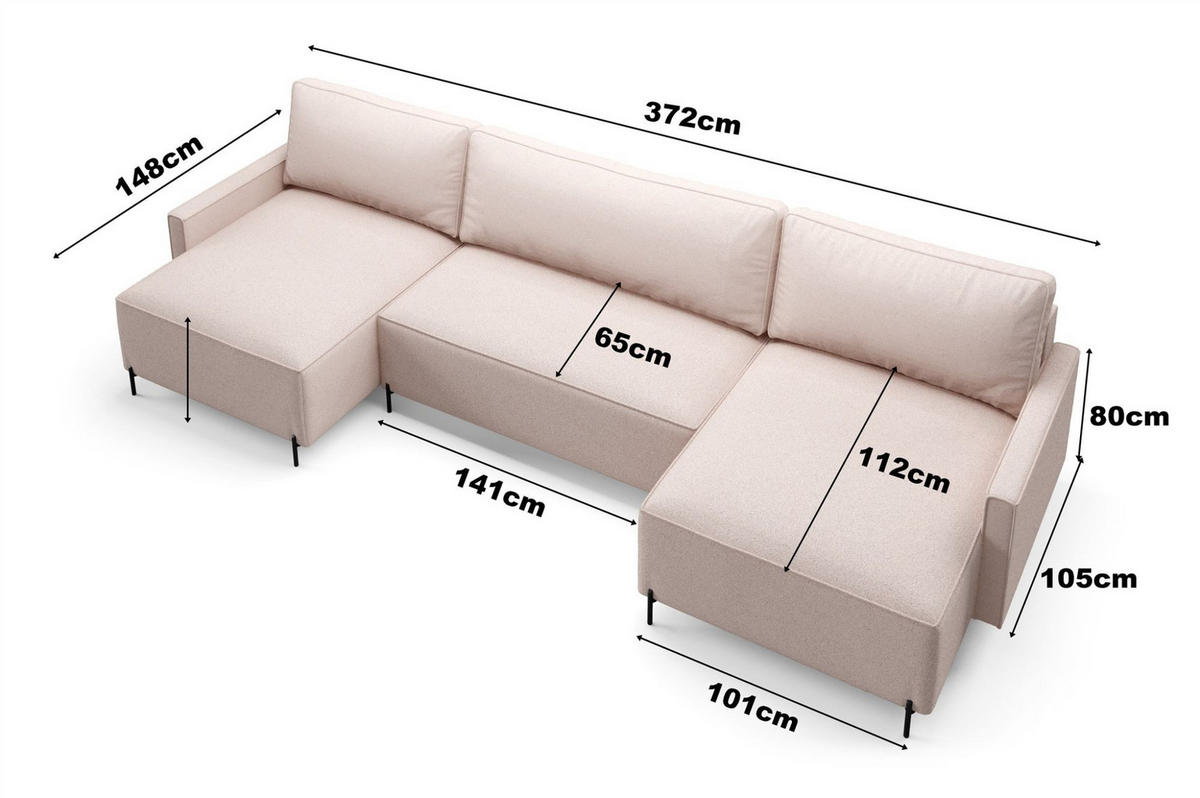 WOHNLANDSCHAFT Braga - Rotbraun, Holzwerkstoff/Textil (372/80/153cm) - Fun Möbel