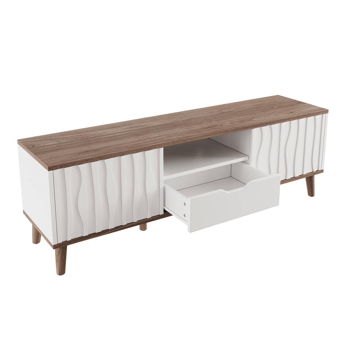 TV-LOWBOARD Weiß-Walnussfarben 160/40/52 cm - Weiß, Holzwerkstoff (160/52/40cm) - PANGIVO