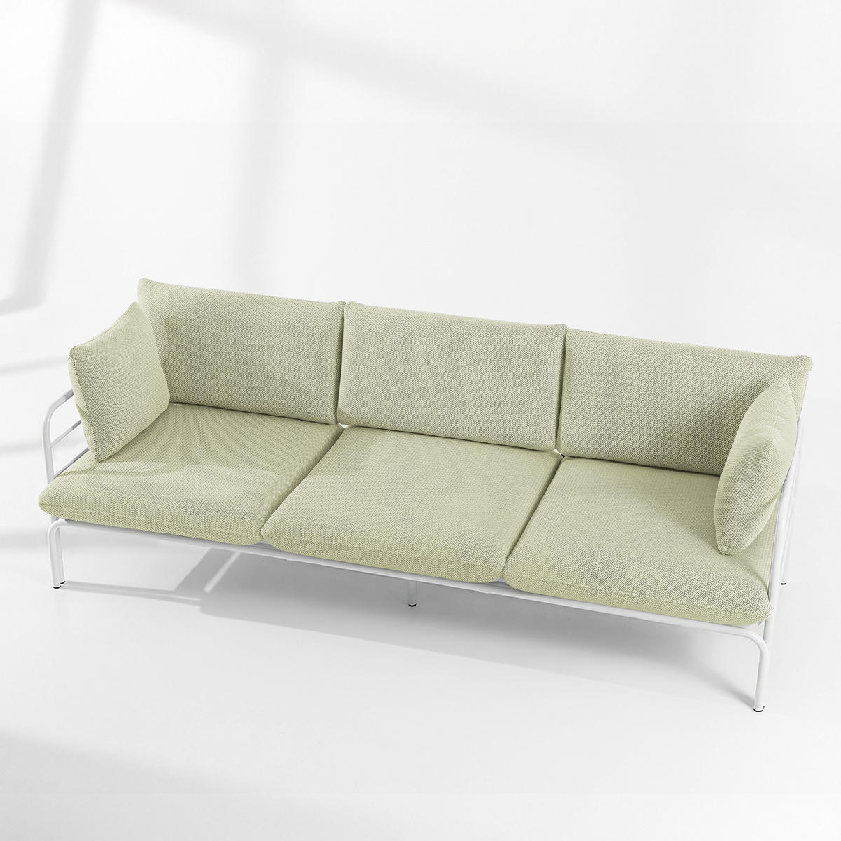 GARTENSOFA RAMBE 3-Personen mit Kissen, Weiß - Weiß/Hellgrün, Textil/Metall (225/80/80cm) - KONSIMO®