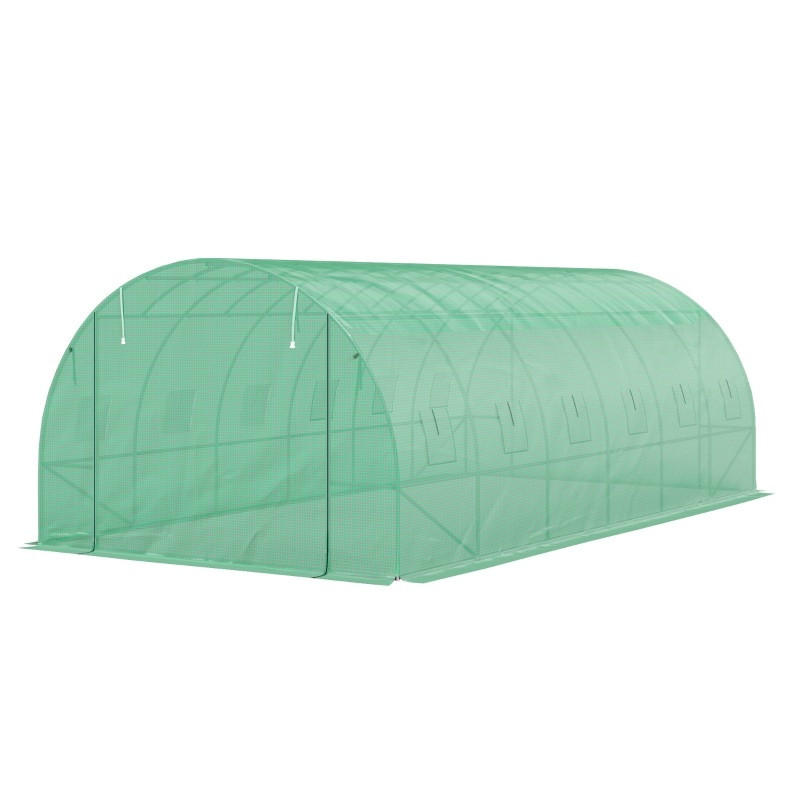 GEWÄCHSHAUS 600/300/197 cm Grün aus Kunststoff mit aufrollbaren Türen - Grün, Kunststoff (300/197/600cm) - OKMYHOME
