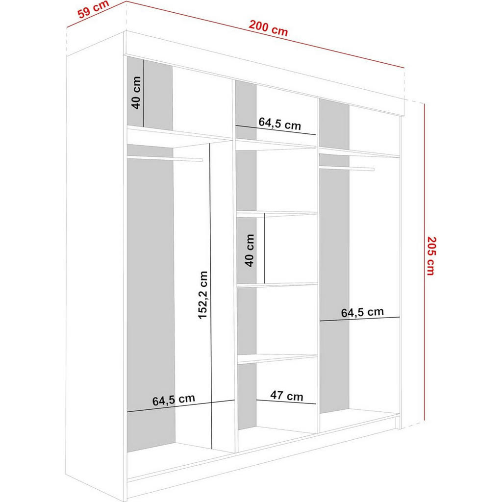 Thumbnail - Kier Furniture Schiebetürenschrank, Weiß, Honigeiche, Holzwerkstoff, 200x205x59 cm, Schlafzimmer, Kleiderschränke, Schwe...
