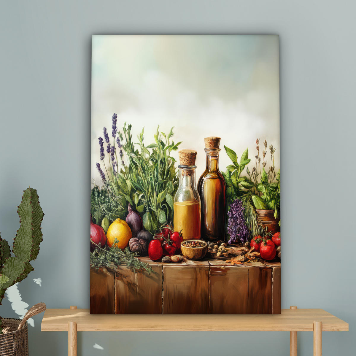 LEINWANDBILD Stilleben - Kräuter - Gewürze - Früchte - Farbenfroh Wanddeko 40x60 cm - Grün, Textil (40/60cm) - MuchoWow