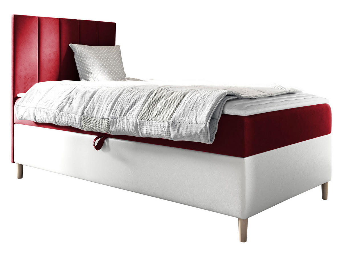 BOXBETT Maja Junior 1, Seite zum Öffnen des Bettkastens: Links - Rot/Weiß, Holz (100/200cm) - MIRJAN24